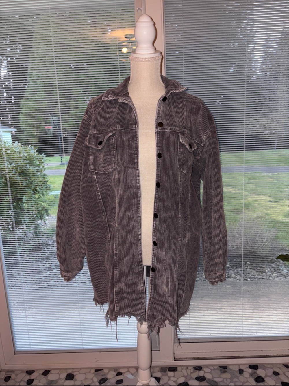 Washed Gray Corduroy Button-Front Jacket